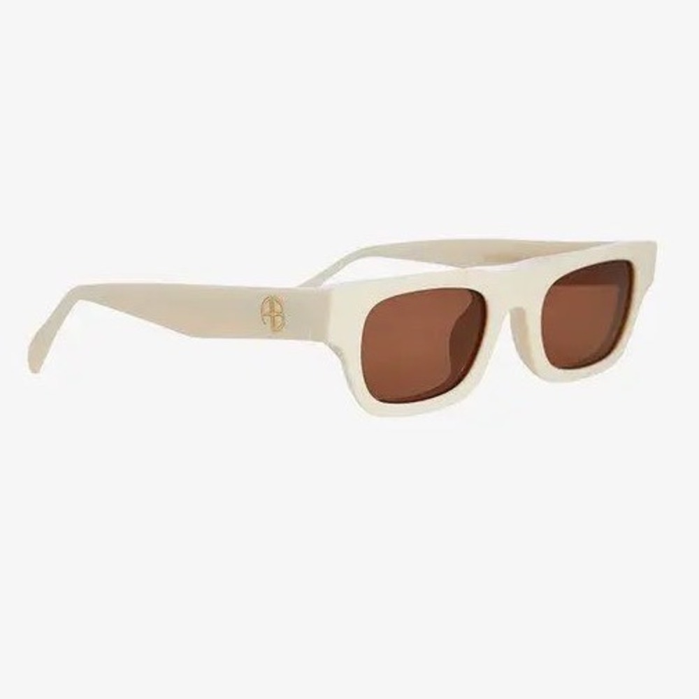 Anine Bing Otis Sunglasses OS Bone Ivory Cream Rectangular Slim AB Logo Chic